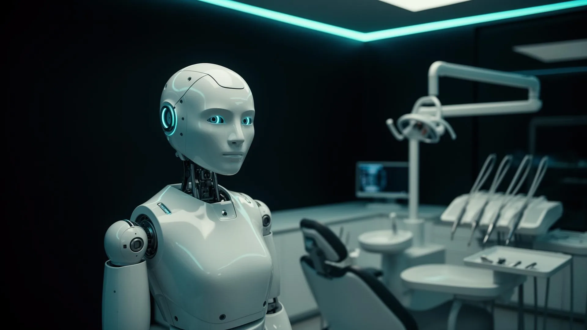 Humanoider Roboter im futuristischen medizinischen Umfeld